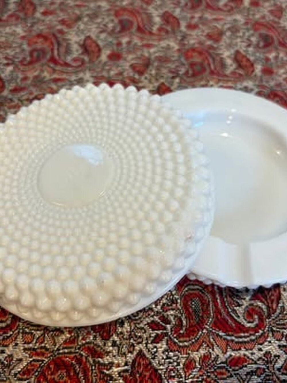 Vintage Fenton Hobnail Milk Glass Ashtrays - Set of 2